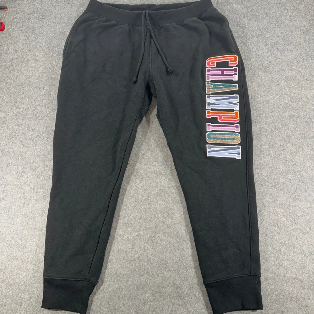 Champion Reverse Weave Joggers Black Multi Color Logo Sweatpants Mens 2XL